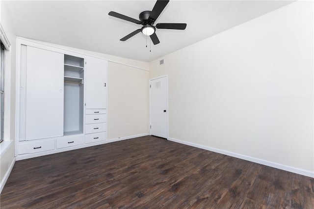 3606 Marion St, Corpus Christi, TX 78415 - unfurnished bedroom featuring dark wood-type flooring, a closet, and a ceiling fan