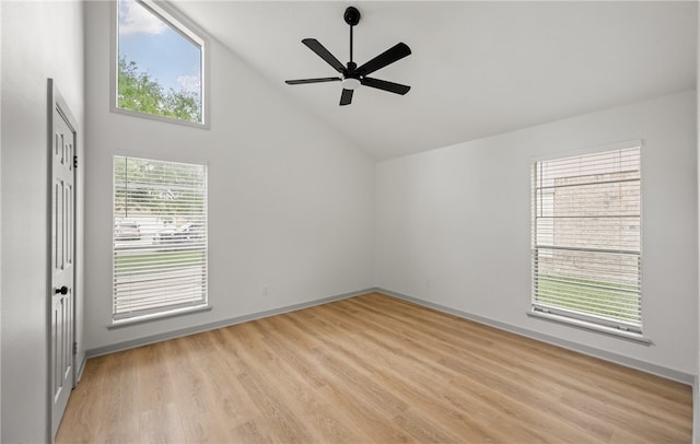 6905 Braesvalley Dr, Corpus Christi, TX 78413 - unfurnished room featuring light wood-style flooring, a ceiling fan, and high vaulted ceiling