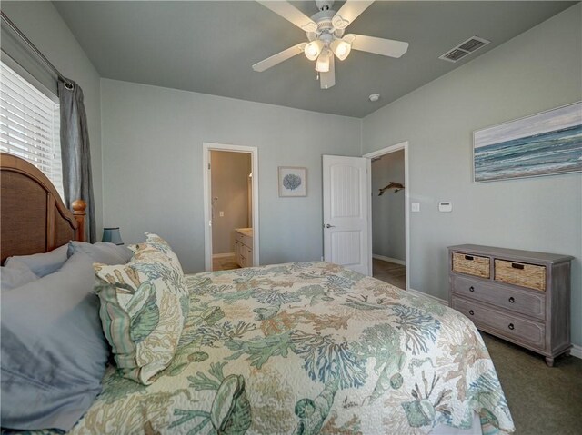 bedroom with baseboards, ceiling fan, and carpet flooring