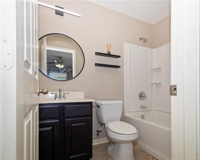 full bathroom featuring vanity, tile patterned floors, shower / washtub combination, and toilet