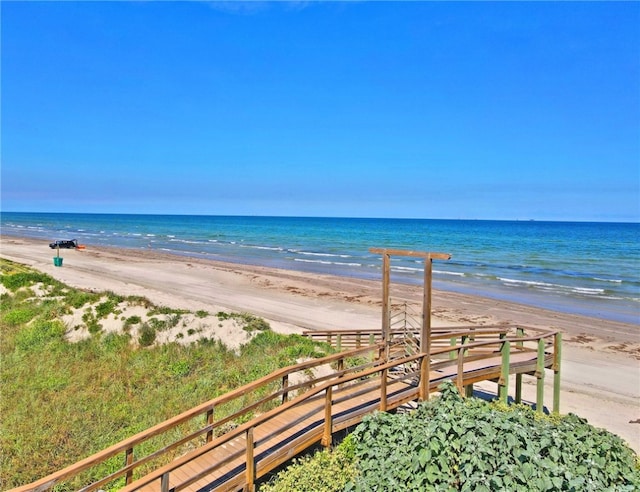 property view of water featuring a view of the beach