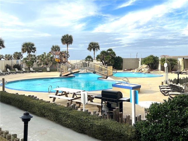 view of pool featuring a patio area