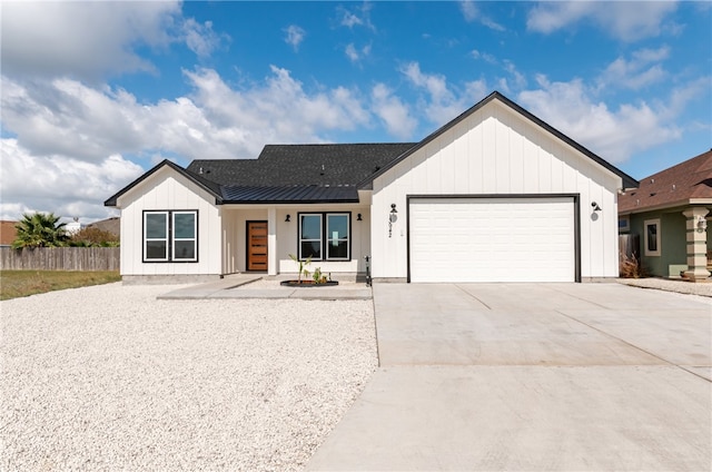 13942 Ketch St, Corpus Christi, TX 78418 - modern farmhouse featuring an attached garage, board and batten siding, and concrete driveway