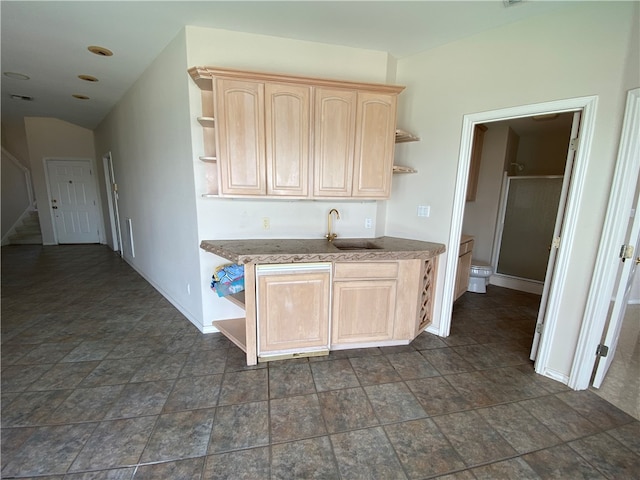 kitchen with light brown cabinets and sink