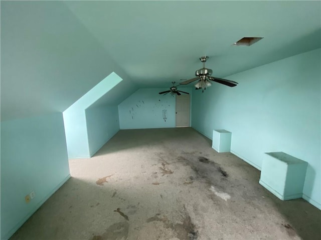 bonus room featuring vaulted ceiling and ceiling fan