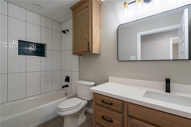 full bath with toilet, shower / bath combination, and vanity