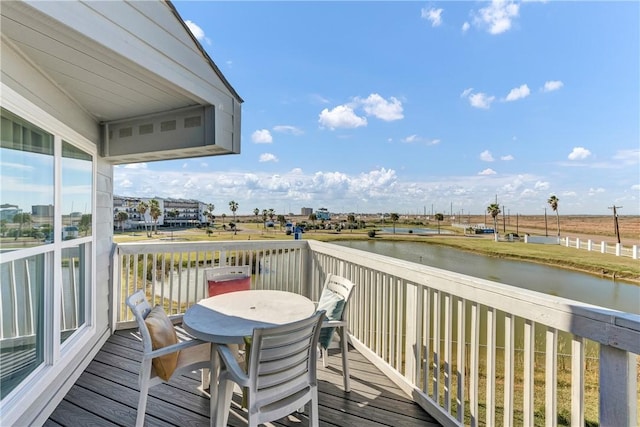 deck with a water view