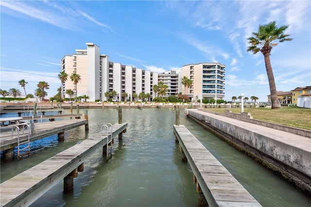 dock area with a water view