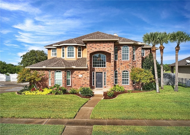 view of front of home with a front lawn