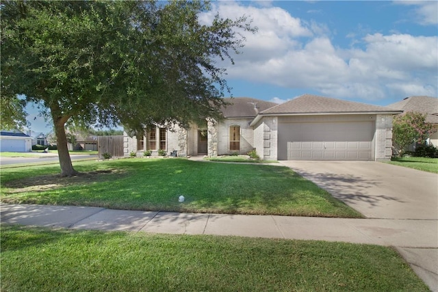 7002 Madiera Dr, Corpus Christi, TX 78414 - ranch-style house featuring an attached garage, driveway, a front lawn, and brick siding