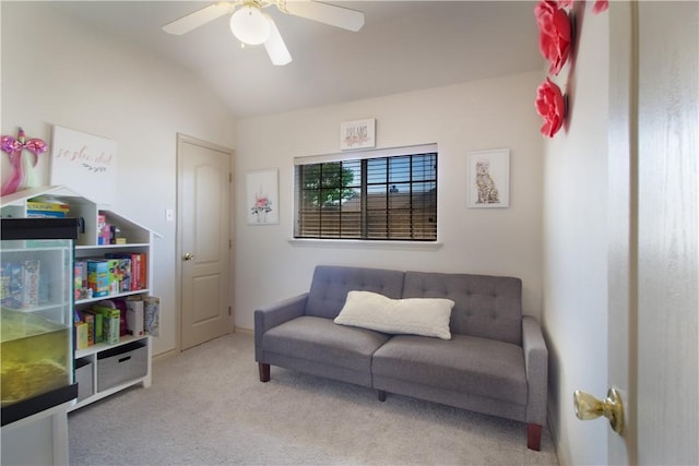 7002 Madiera Dr, Corpus Christi, TX 78414 - sitting room with carpet, a ceiling fan, and lofted ceiling