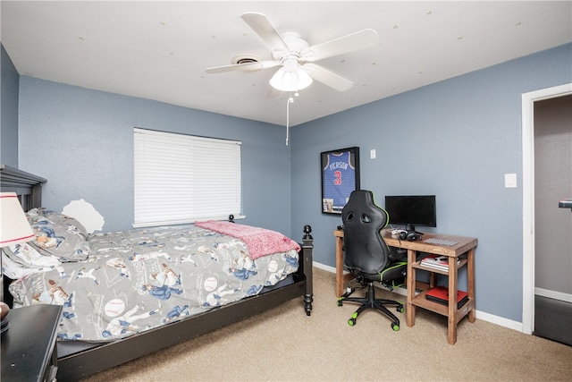 bedroom featuring ceiling fan and carpet floors