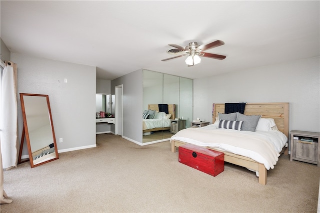 bedroom featuring carpet and ceiling fan