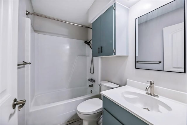 full bathroom with washtub / shower combination, vanity, and toilet