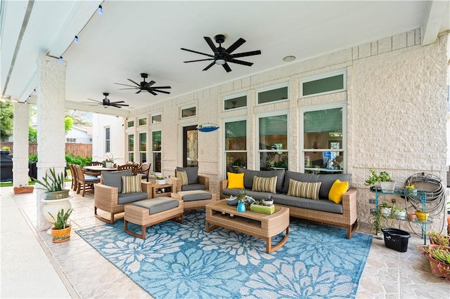 2110 Harbor Ct, Rockport, TX 78382 - view of patio / terrace featuring an outdoor hangout area, ceiling fan, and outdoor dining space