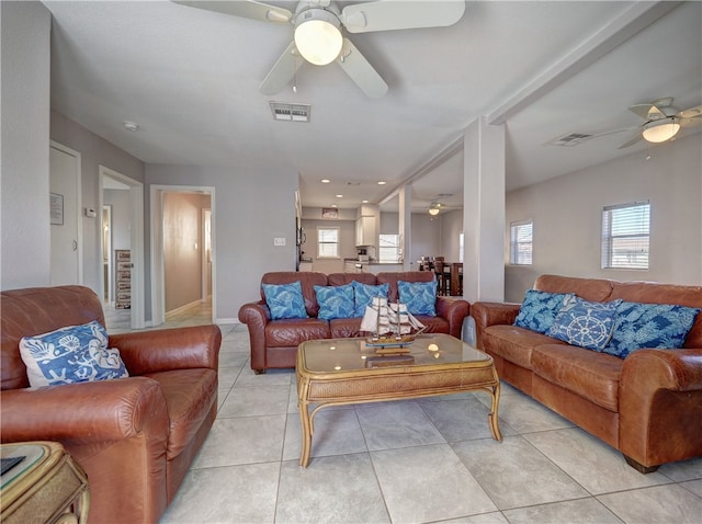 view of tiled living room