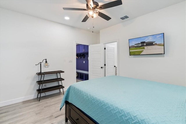 7910 Parham Dr, Corpus Christi, TX 78414 - bedroom featuring light wood-style floors, ceiling fan, and recessed lighting