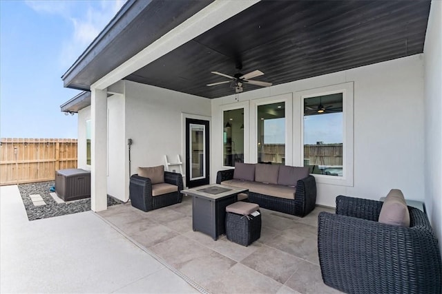 7910 Parham Dr, Corpus Christi, TX 78414 - view of patio featuring ceiling fan and an outdoor living space with a fire pit