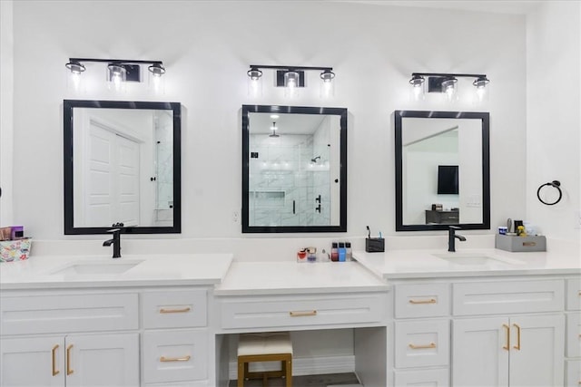 7910 Parham Dr, Corpus Christi, TX 78414 - bathroom featuring a shower stall and double vanity