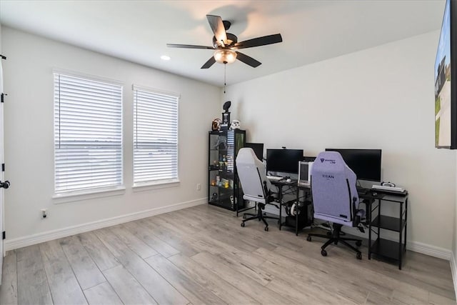 7910 Parham Dr, Corpus Christi, TX 78414 - office with a ceiling fan and light wood-style flooring