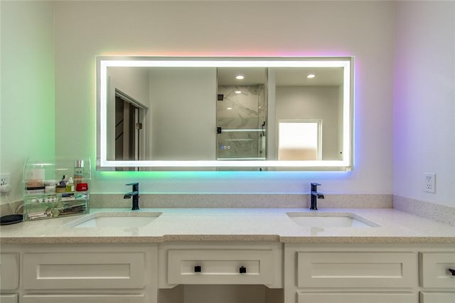 6730 Effat Dr, Corpus Christi, TX 78414 - bathroom with double vanity and a marble finish shower