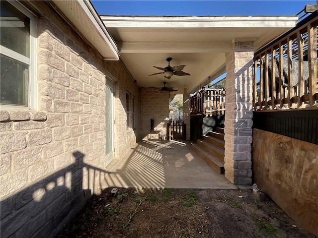 view of patio featuring ceiling fan