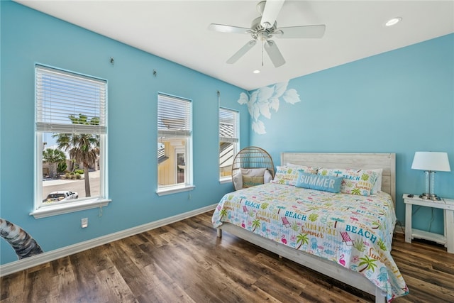 6 Sea Shell Shores Dr, Rockport, TX 78382 - bedroom with baseboards, a ceiling fan, wood finished floors, and recessed lighting
