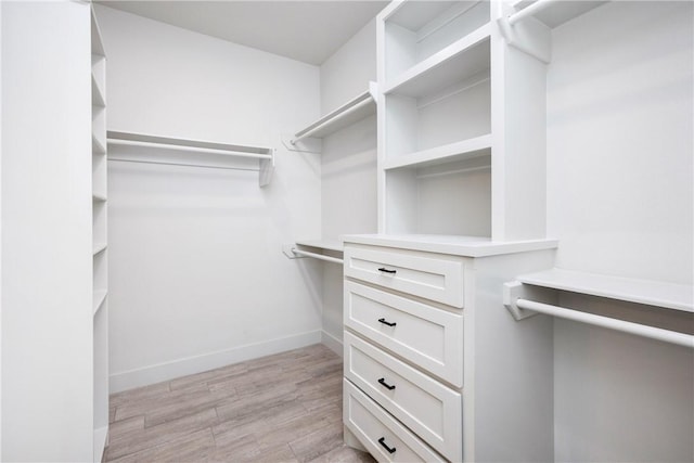 spacious closet featuring light hardwood / wood-style floors