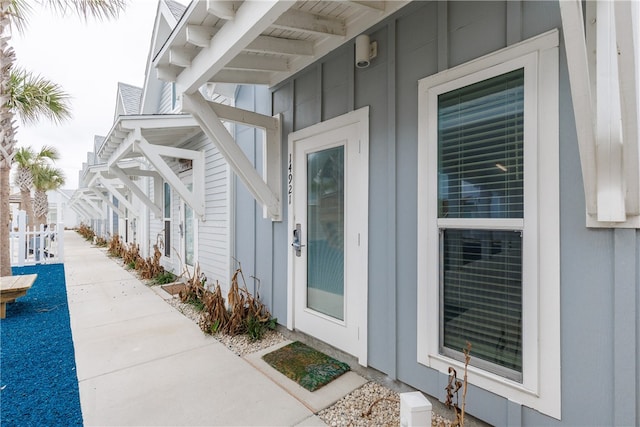 property entrance with a patio