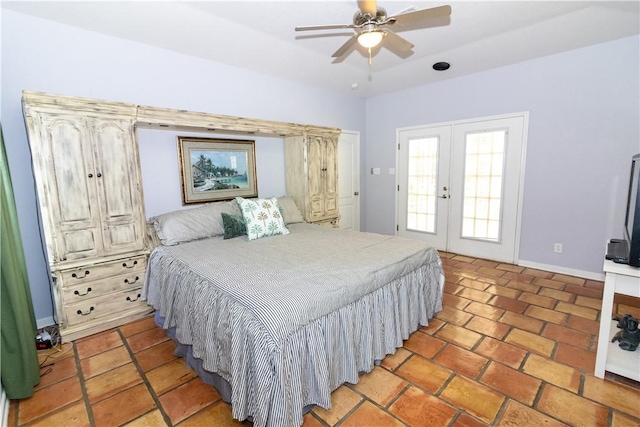 15641 Three Fathoms Bank Dr, Corpus Christi, TX 78418 - bedroom featuring french doors, baseboards, and ceiling fan