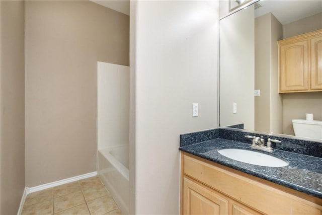 bathroom with tile patterned floors, vanity, and toilet