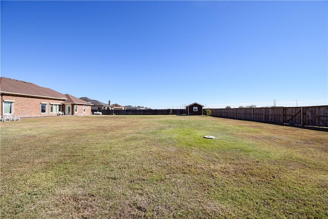 view of yard featuring a storage unit