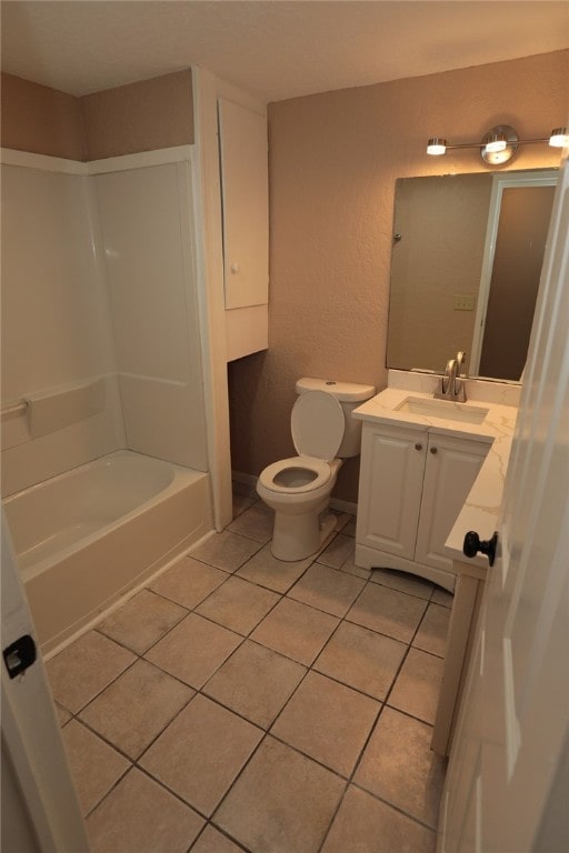 full bathroom featuring toilet, vanity, shower / bath combination, and tile patterned flooring