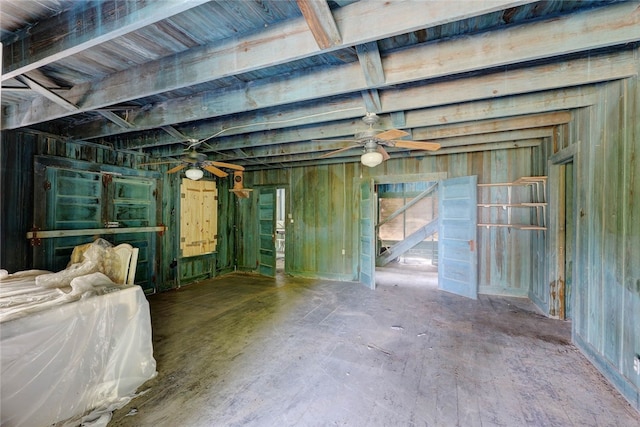 basement featuring ceiling fan