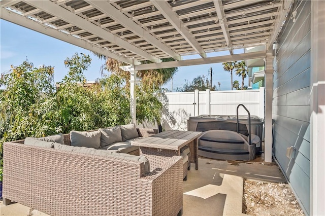 view of patio with fence and an outdoor living space