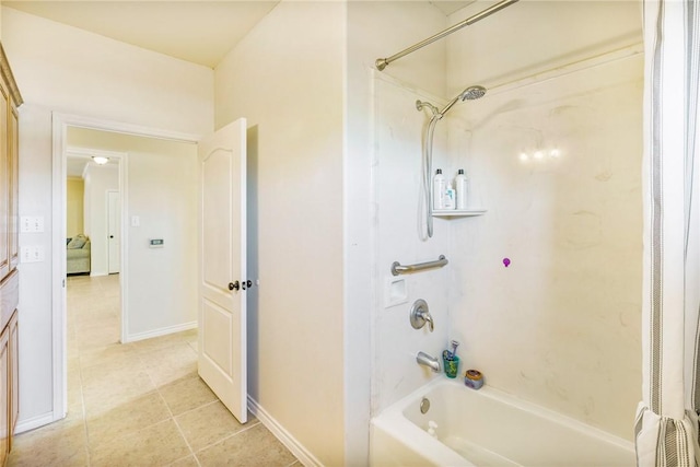 full bath with bathtub / shower combination, baseboards, vanity, and tile patterned floors