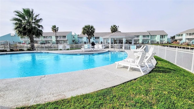 view of pool featuring a patio and a gazebo