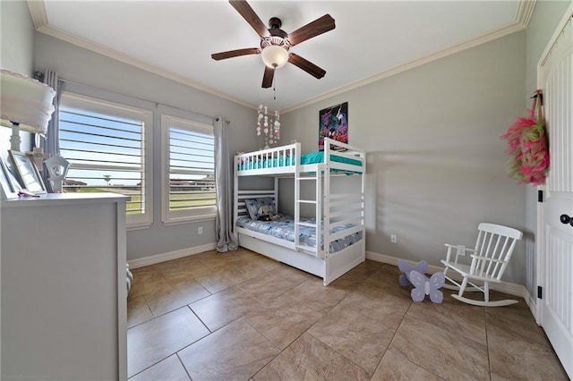 unfurnished bedroom featuring ceiling fan and ornamental molding