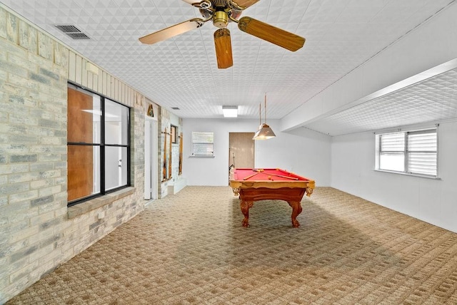 2201 Woodcrest Dr, Corpus Christi, TX 78418 - rec room featuring carpet, pool table, and ceiling fan