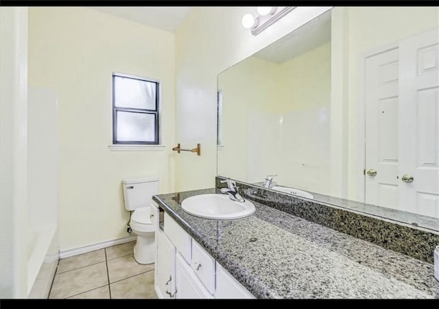 bathroom with tile patterned flooring, vanity, and toilet