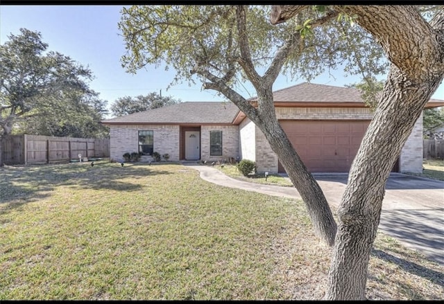 single story home with a front lawn and a garage