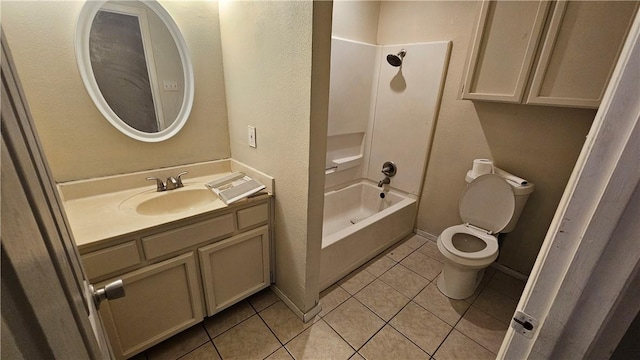 full bathroom with vanity,  shower combination, tile patterned floors, and toilet