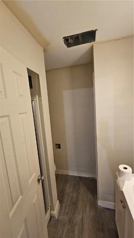 bathroom featuring hardwood / wood-style flooring, vanity, and toilet