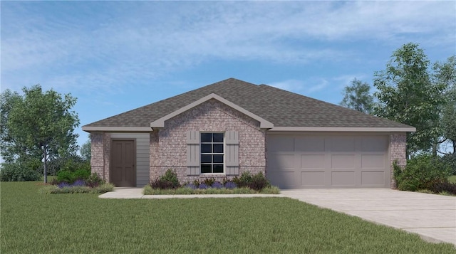 9530 Danish Oak Dr, Corpus Christi, TX 78410 - ranch-style house featuring concrete driveway, a garage, brick siding, and a front lawn