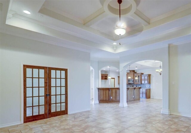 interior details with a stone fireplace and built in features