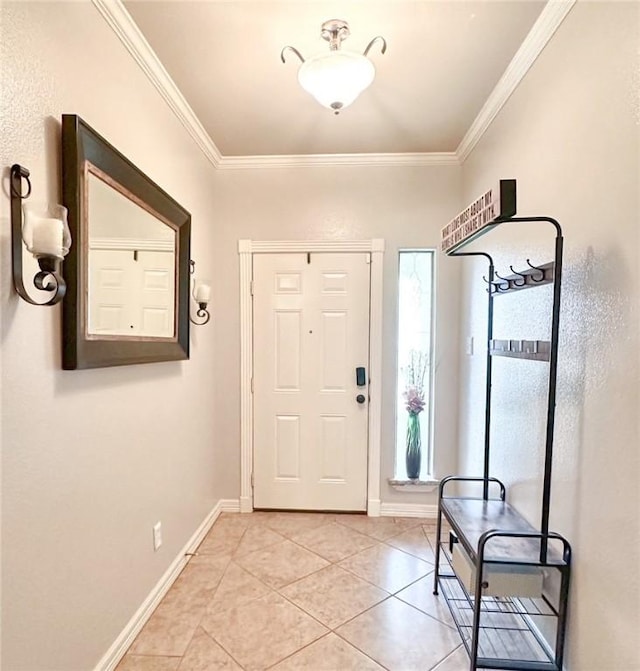 4734 Fox Trot Dr, Corpus Christi, TX 78413 - entrance foyer featuring crown molding, light tile patterned flooring, and baseboards