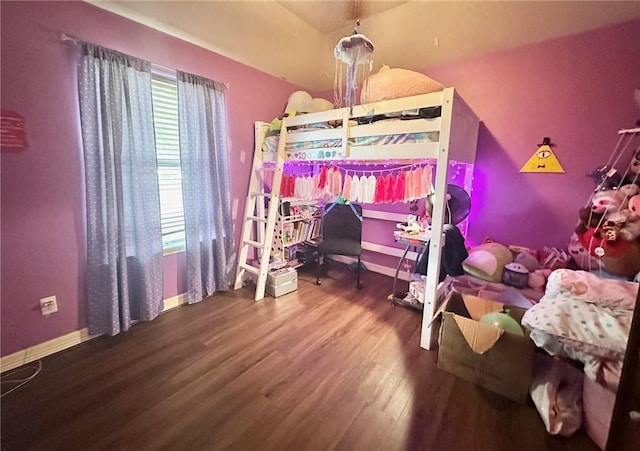 4734 Fox Trot Dr, Corpus Christi, TX 78413 - bedroom featuring baseboards, wood finished floors, and lofted ceiling