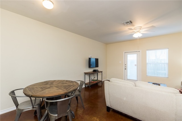 dining area with ceiling fan