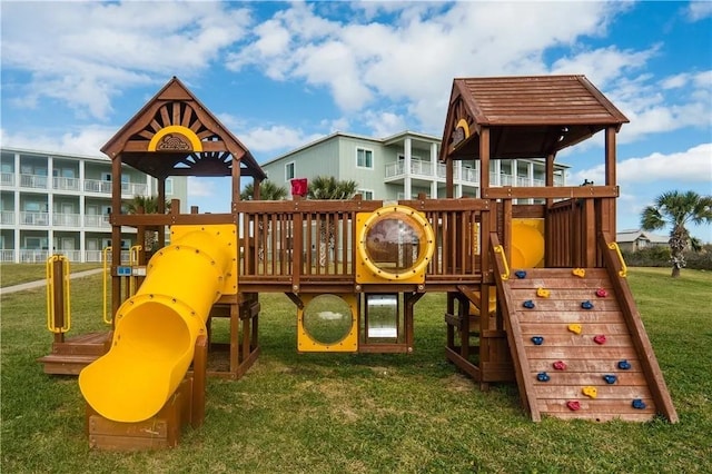 view of play area featuring a yard