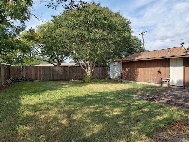 view of yard with a storage unit